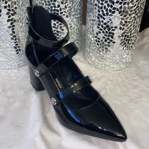 New Kenzie Patent Leather Arlo Pumps. Closed Toe, Block Heel.